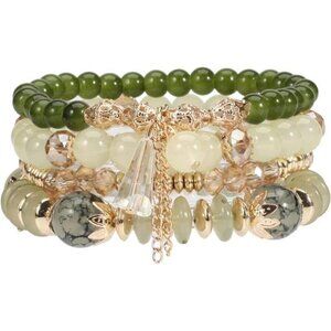 Boho Beaded Bracelet Set for Women Colorful Crystal Gold Stretch Layered Stack J